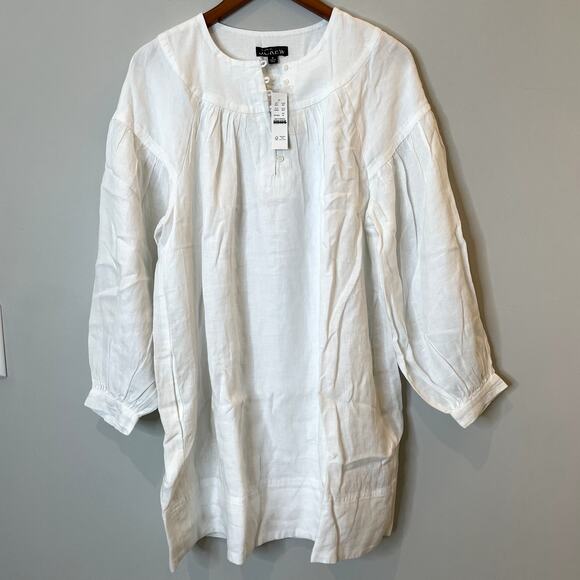 J.Crew Gathered Popover Dress Mini Linen Long Sleeve Beach Holiday CJ500 White M - Picture 3 of 16